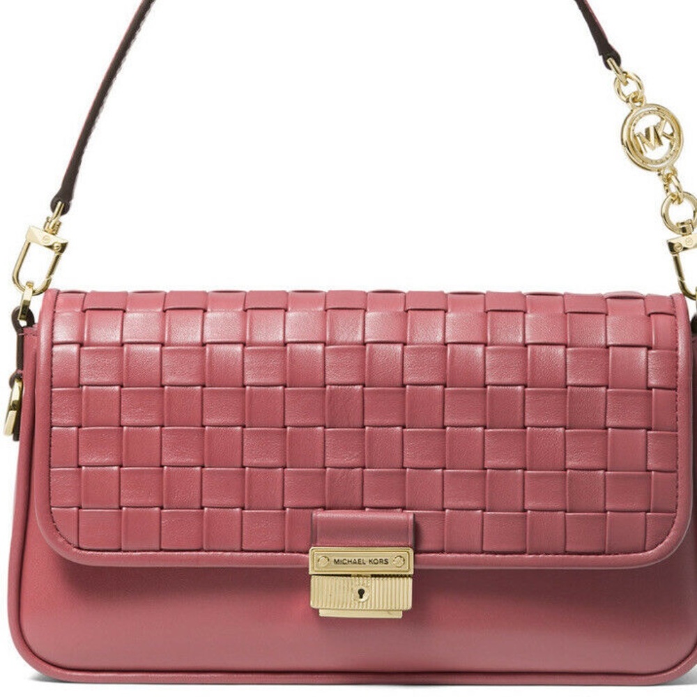Michael Kors Convertible Shoulder Bag Bradshaw Woven Leather LightBerry MSRP$328